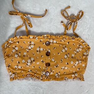 Xhilaration Yellow Sleeveless Ruffled swim Crop Top